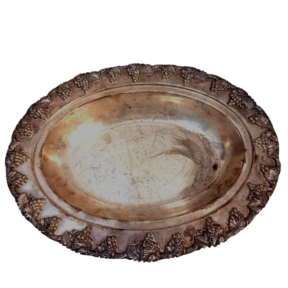 Apollo Silver Plate 5801 Apollo B.R. Italian Grapes Vintage 12" Oval Tray